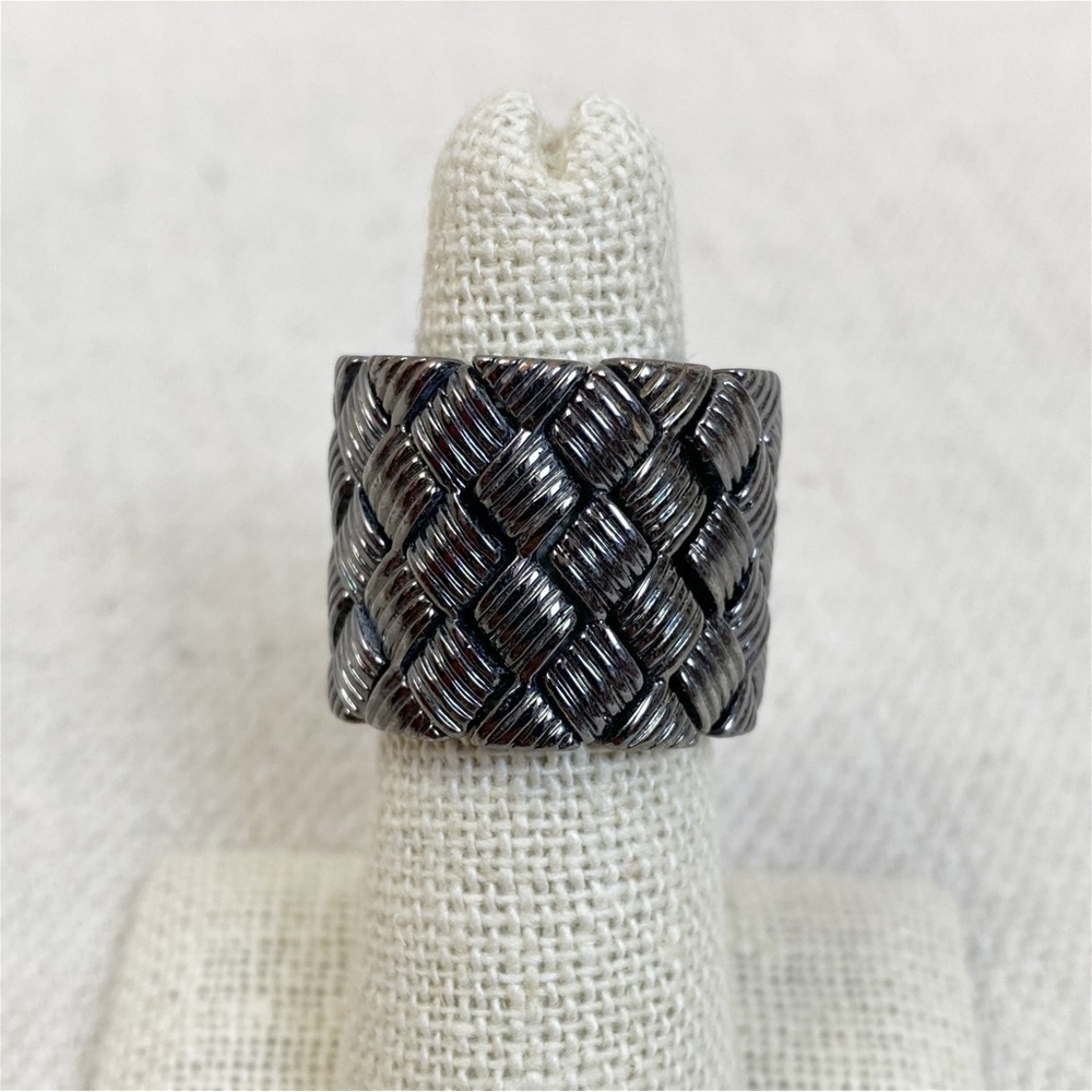 Wide Gunmetal Basketweave Stretch Band Ring